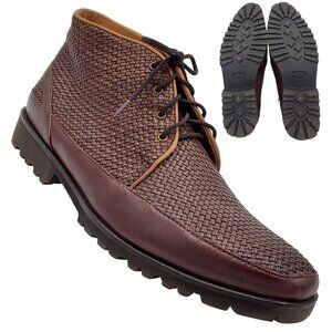 NEW Paul Drish Brown Woven Leather Chukka Boots Men 9.5 Dress Casual Ankle Shoes
